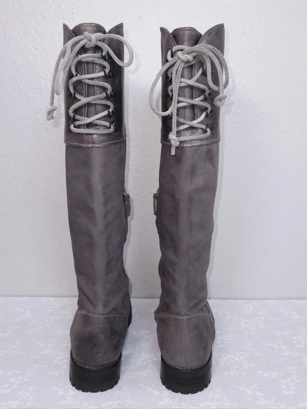 COLE HAAN Air Kensington Riding Boots US 9.5 Nubuck Leather Lace-Up Calf Tall